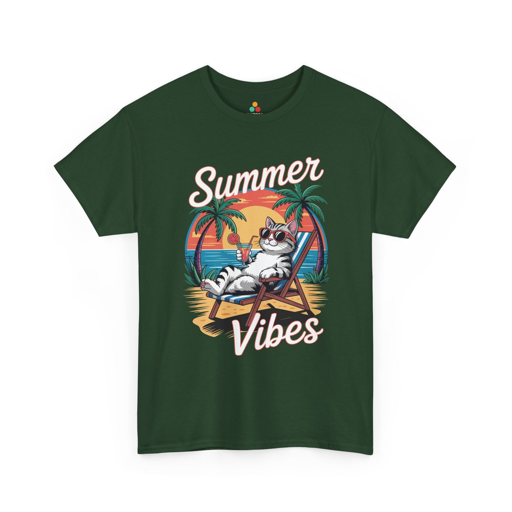 Summer Vibes Cat Graphic Unisex T-shirt for Beach Mood Style | TEEZOCA 