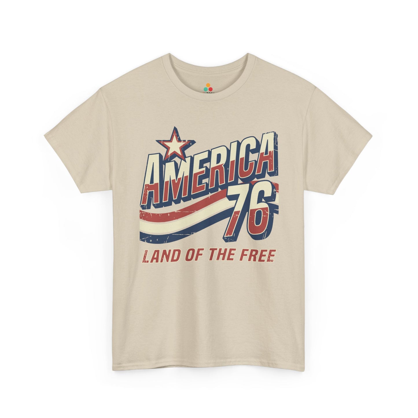 TEEZOCA retro 4th of july shirt t-shirt showing America 76 varsity artwork, star detail, distressed graphics, and vintage Americana energy.

