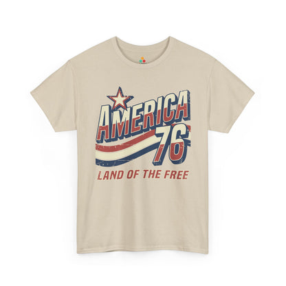 TEEZOCA retro 4th of july shirt t-shirt showing America 76 varsity artwork, star detail, distressed graphics, and vintage Americana energy.
