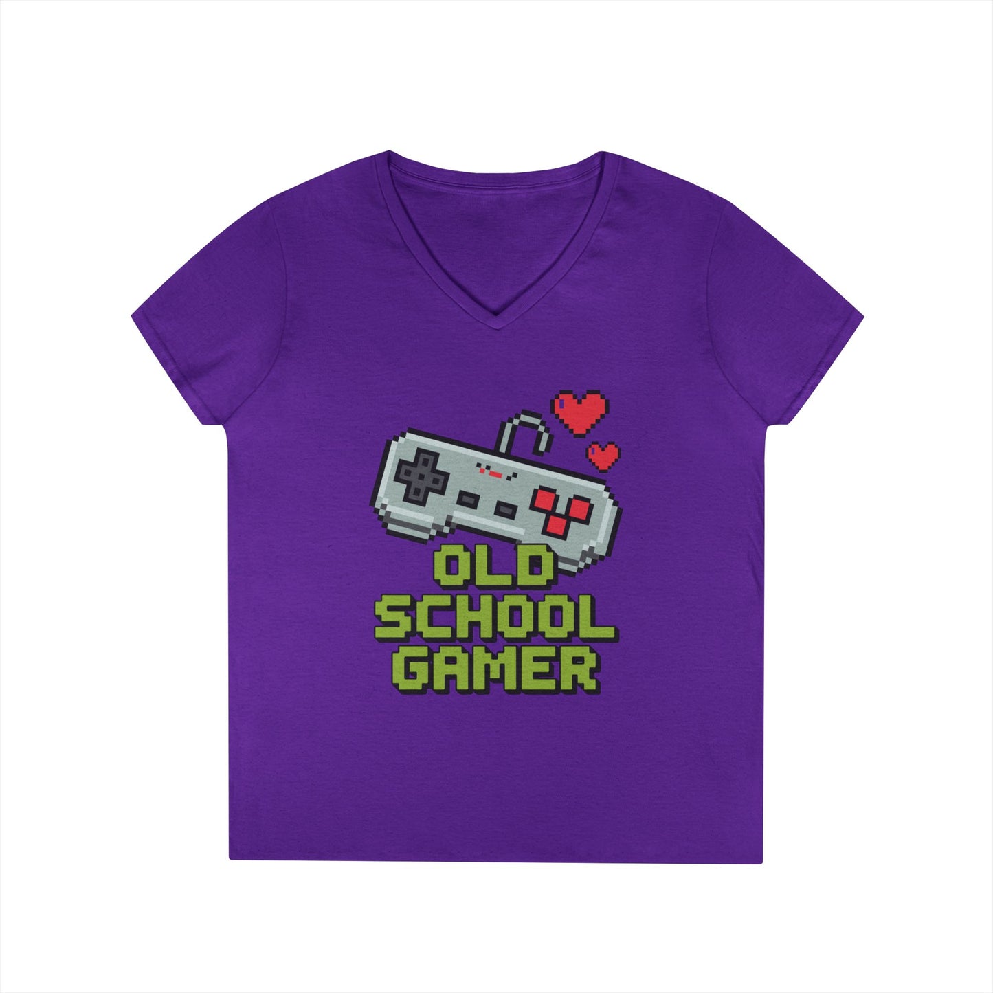 Old School Gamer Pixel Art V-Neck T-Shirt for Retro Gaming Queens | TEEZOCA 