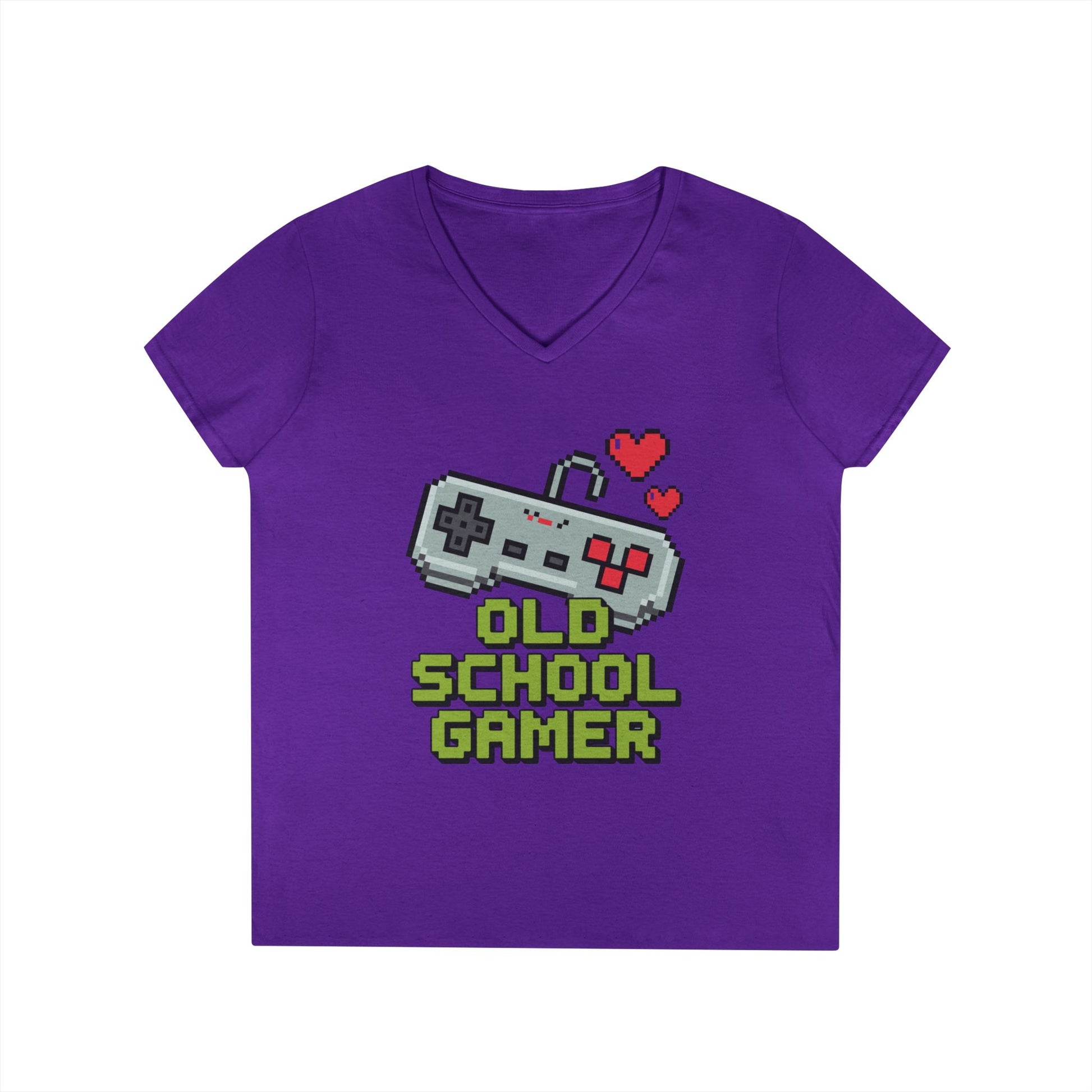 Old School Gamer Pixel Art V-Neck T-Shirt for Retro Gaming Queens | TEEZOCA 