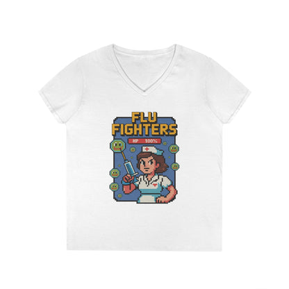 Flu Fighters V-Neck T-Shirt Retro Gamer Nurse Humor Statement Tee | TEEZOCA 
