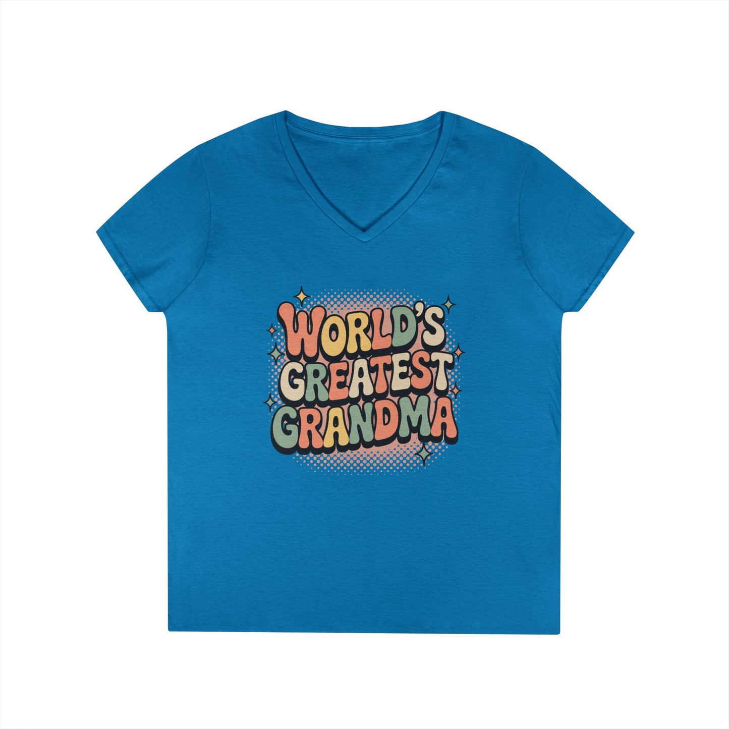 World’s Greatest Grandma V-Neck T-Shirt Retro Celebration Statement Tee | TEEZOCA 