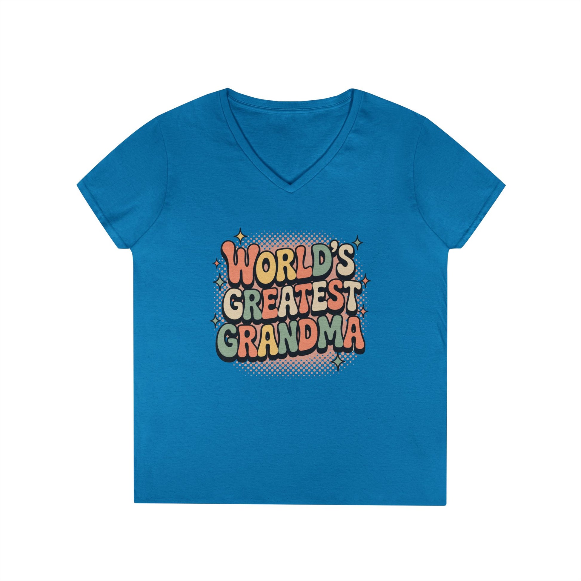 World’s Greatest Grandma V-Neck T-Shirt Retro Celebration Statement Tee | TEEZOCA 