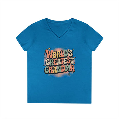 World’s Greatest Grandma V-Neck T-Shirt Retro Celebration Statement Tee | TEEZOCA 
