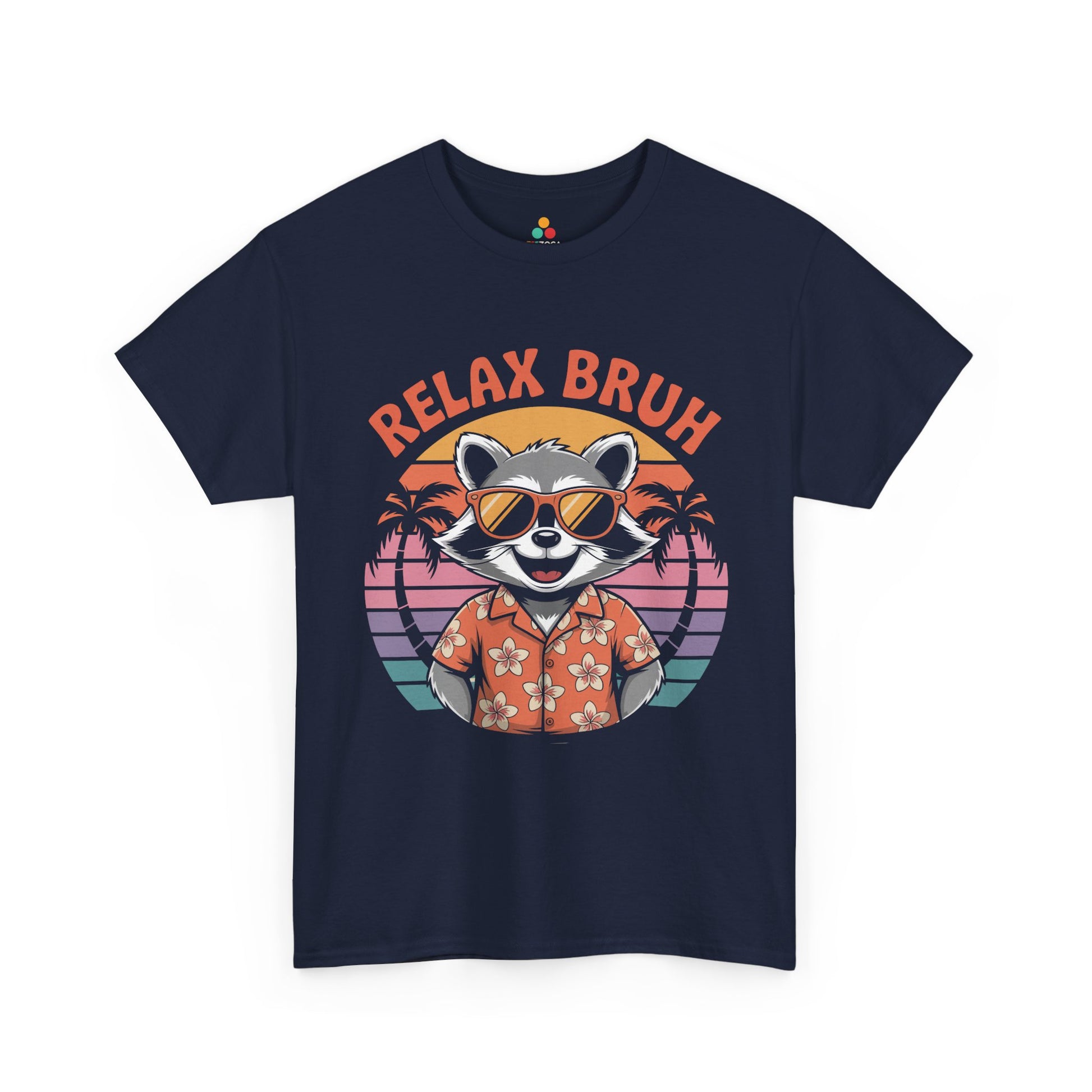 Relax Bruh Raccoon Retro Sunset Vacation T-Shirt | TEEZOCA 