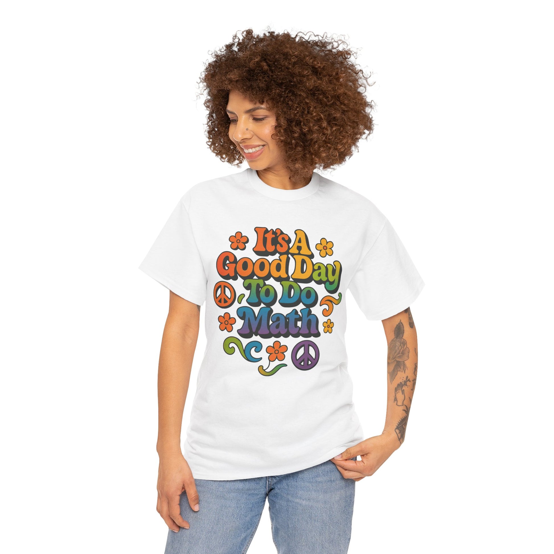 TEEZOCA retro rainbow math typography shirt It’s A Good Day To Do Math Groovy Unisex T-shirt | TEEZOCA 