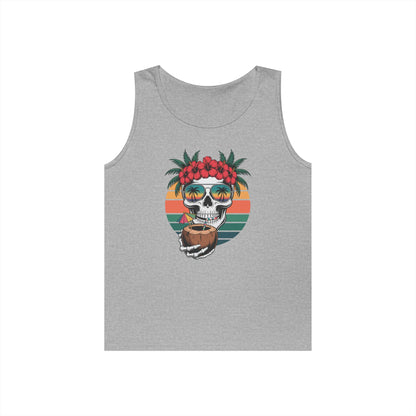 TEEZOCA retro summer Unisex Tank Top with palm trees and sunset artwork Tropical Skull Unisex Tank Top – Summer Beach Vibes Graphic Streetwear | TEEZOCA 