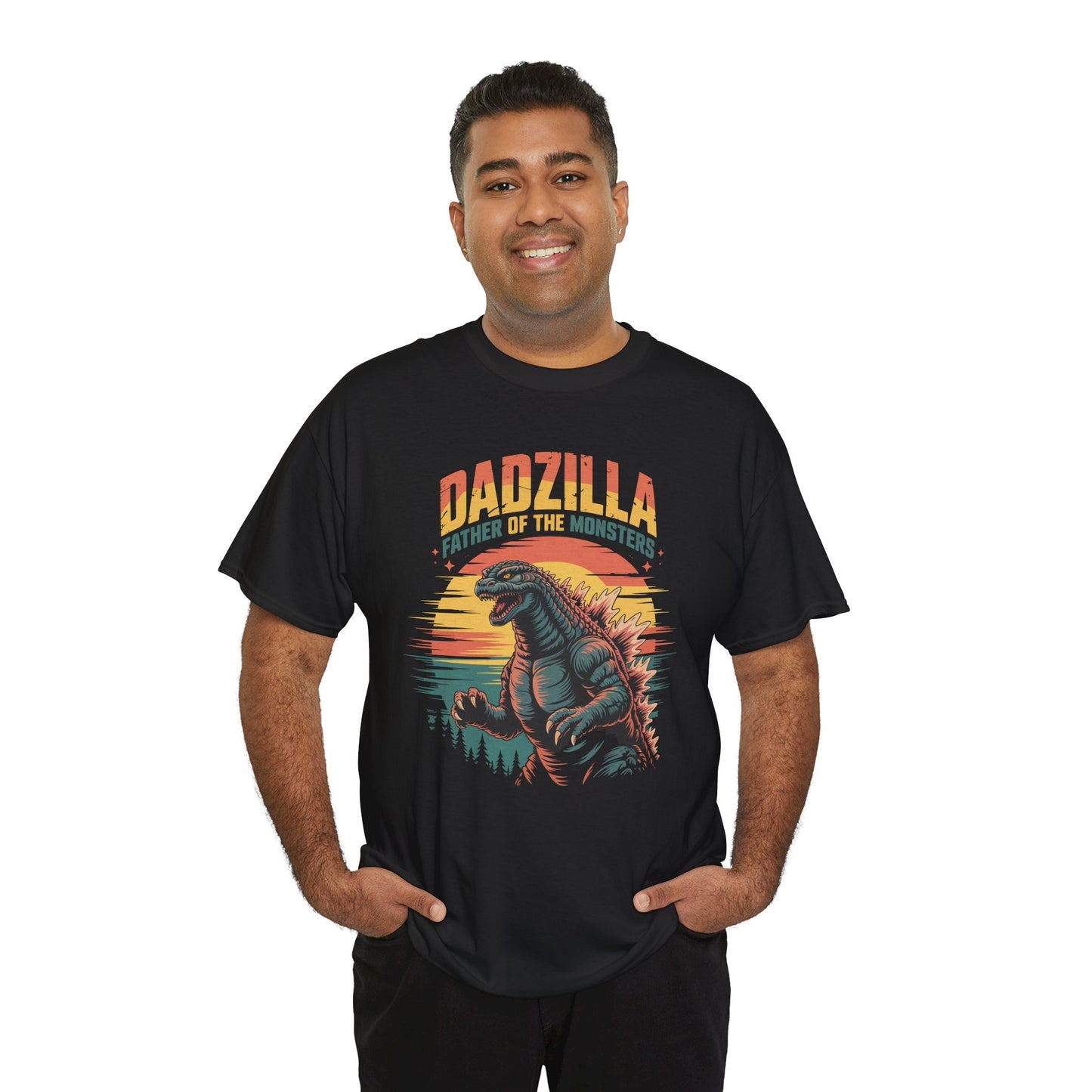 TEEZOCA retro sunset monster dad design Unisex T-shirt Dadzilla Father of the Monsters Vintage Monster Dad Graphic T-Shirt | TEEZOCA 