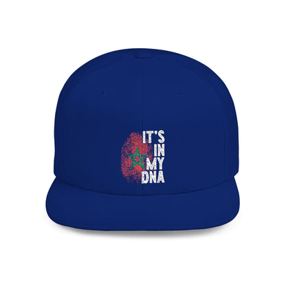 TEEZOCA royal blue adjustable snapback sporting the embroidered Moroccan flag DNA illustration.