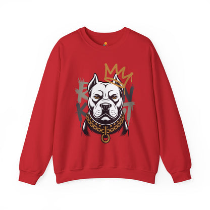 TEEZOCA royal pitbull sweatshirt with crowned dog streetwear illustration Red sweatshirt with a graphic of a dog wearing a crown on a white background