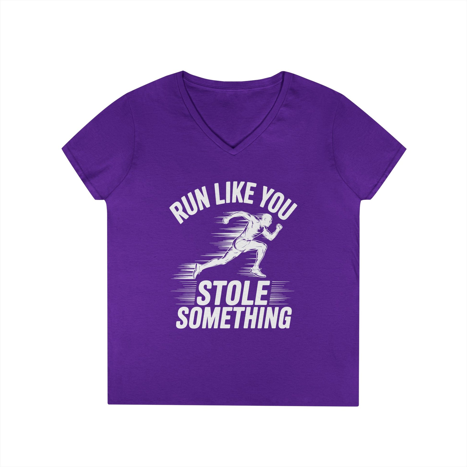 Run Like You Stole Something Funny Running V-Neck T-Shirt | TEEZOCA 