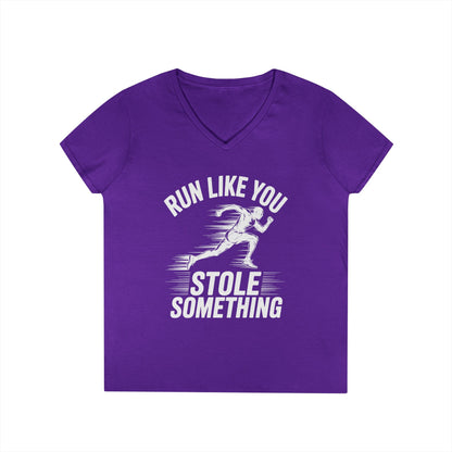 Run Like You Stole Something Funny Running V-Neck T-Shirt | TEEZOCA 
