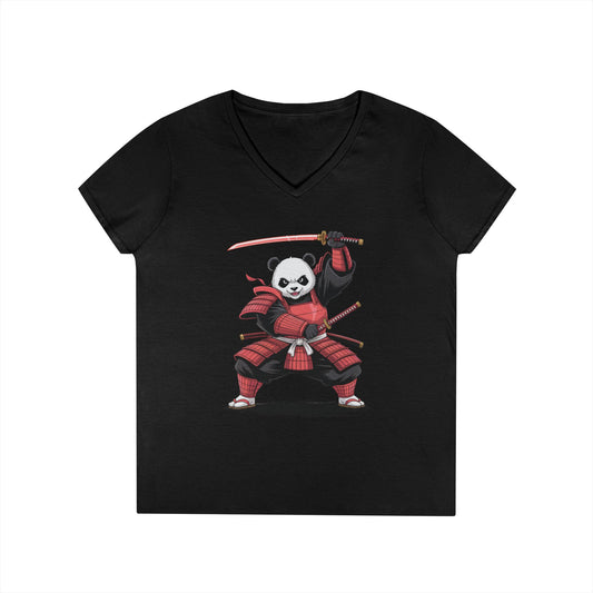 Samurai Panda Warrior Art Ladies’ V-Neck T-Shirt Bold Street Style | TEEZOCA 