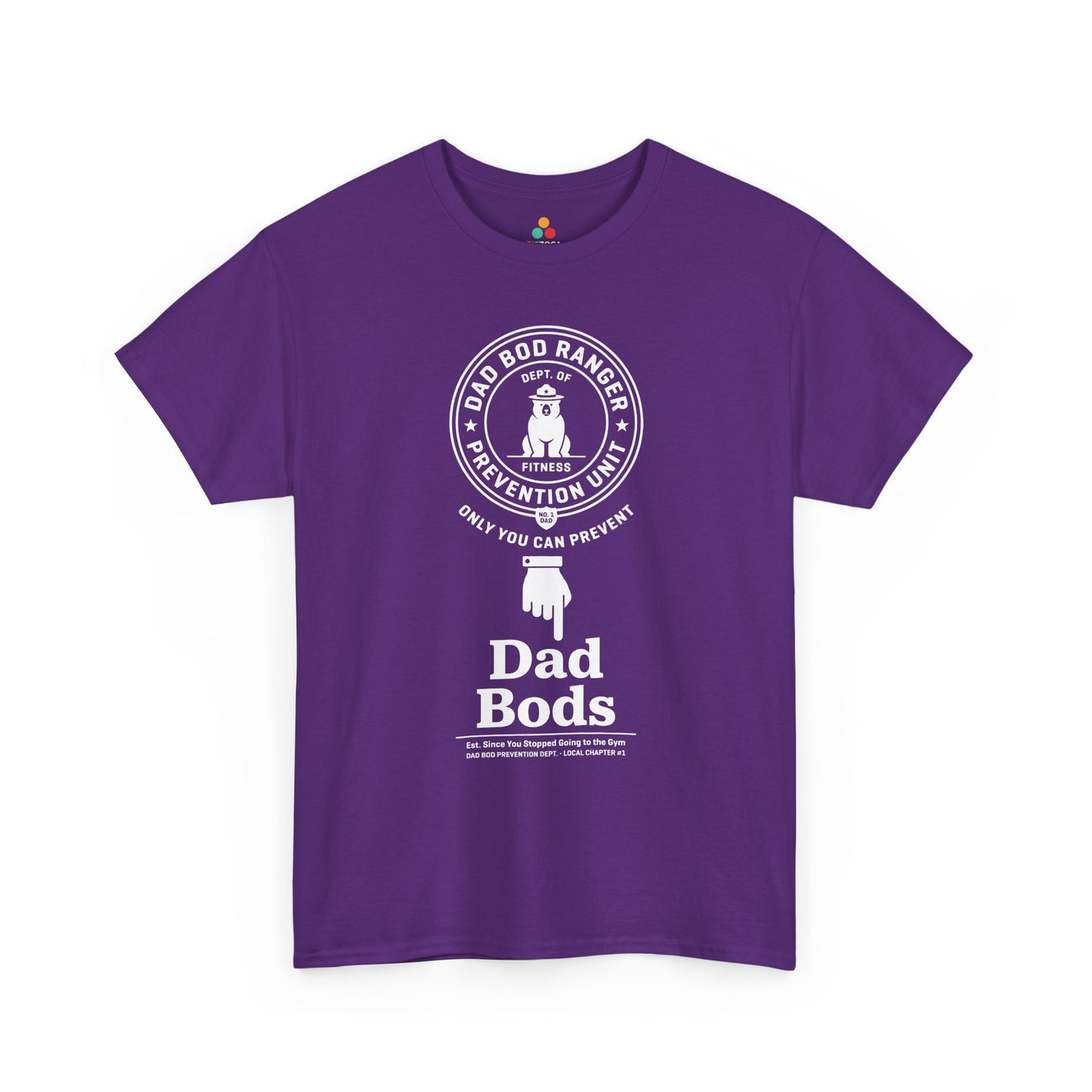 TEEZOCA sarcastic dad shirts Unisex T-shirt showing a ranger-style dad bod warning poster.
