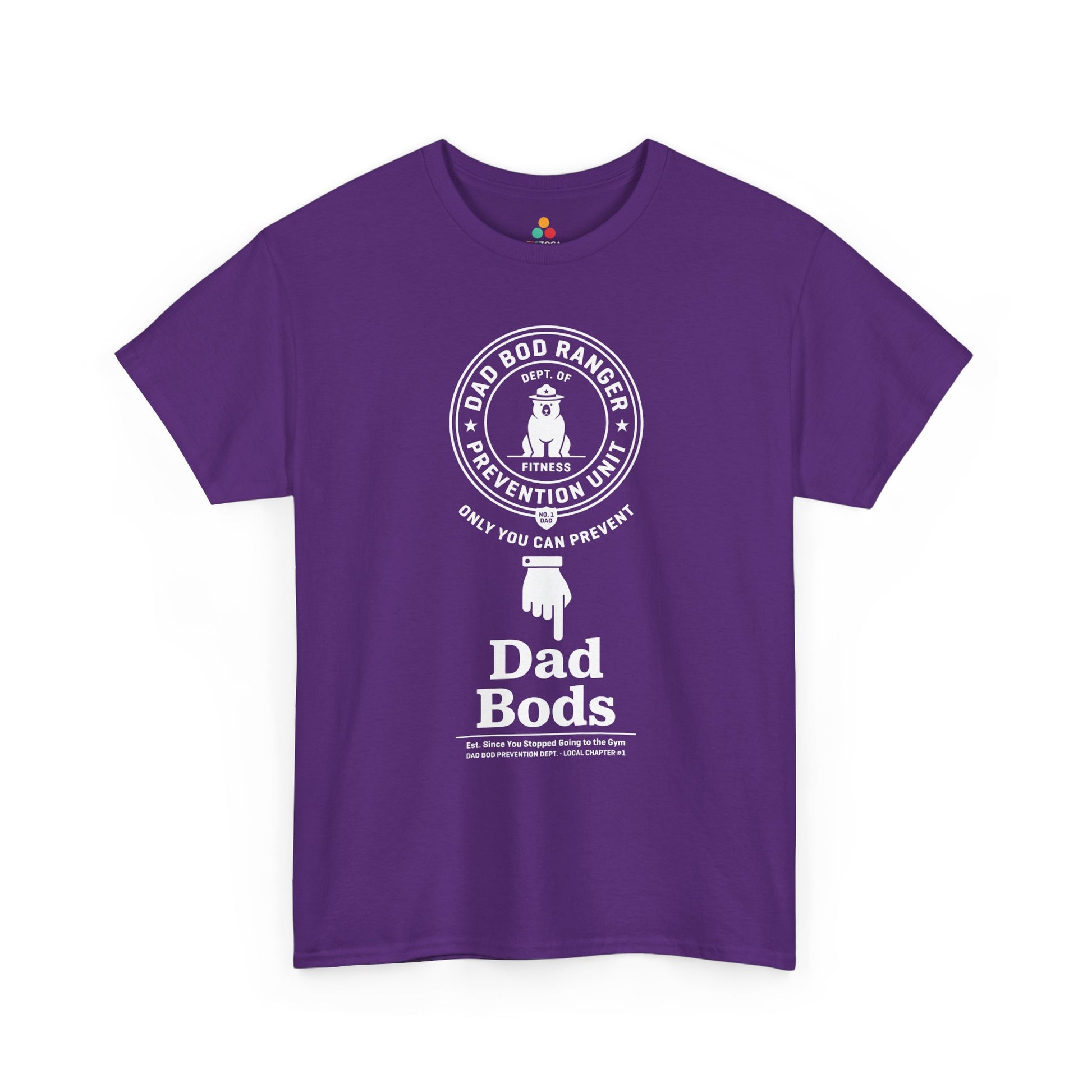 TEEZOCA sarcastic dad shirts Unisex T-shirt showing a ranger-style dad bod warning poster.
