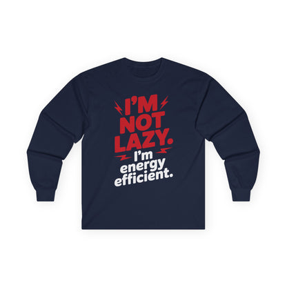 TEEZOCA sarcastic productivity quote long-sleeve t-shirt Navy blue long-sleeve shirt with red and white text on a white background