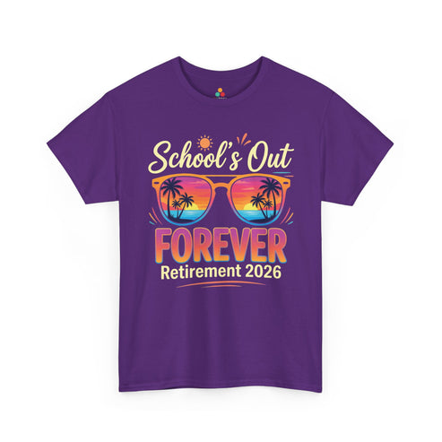 TEEZOCA school's out forever retirement t-shirt with beach sunset artwork