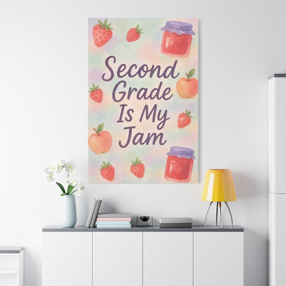 TEEZOCA sweet second grade jam canvas print featured in a bright minimalist room.