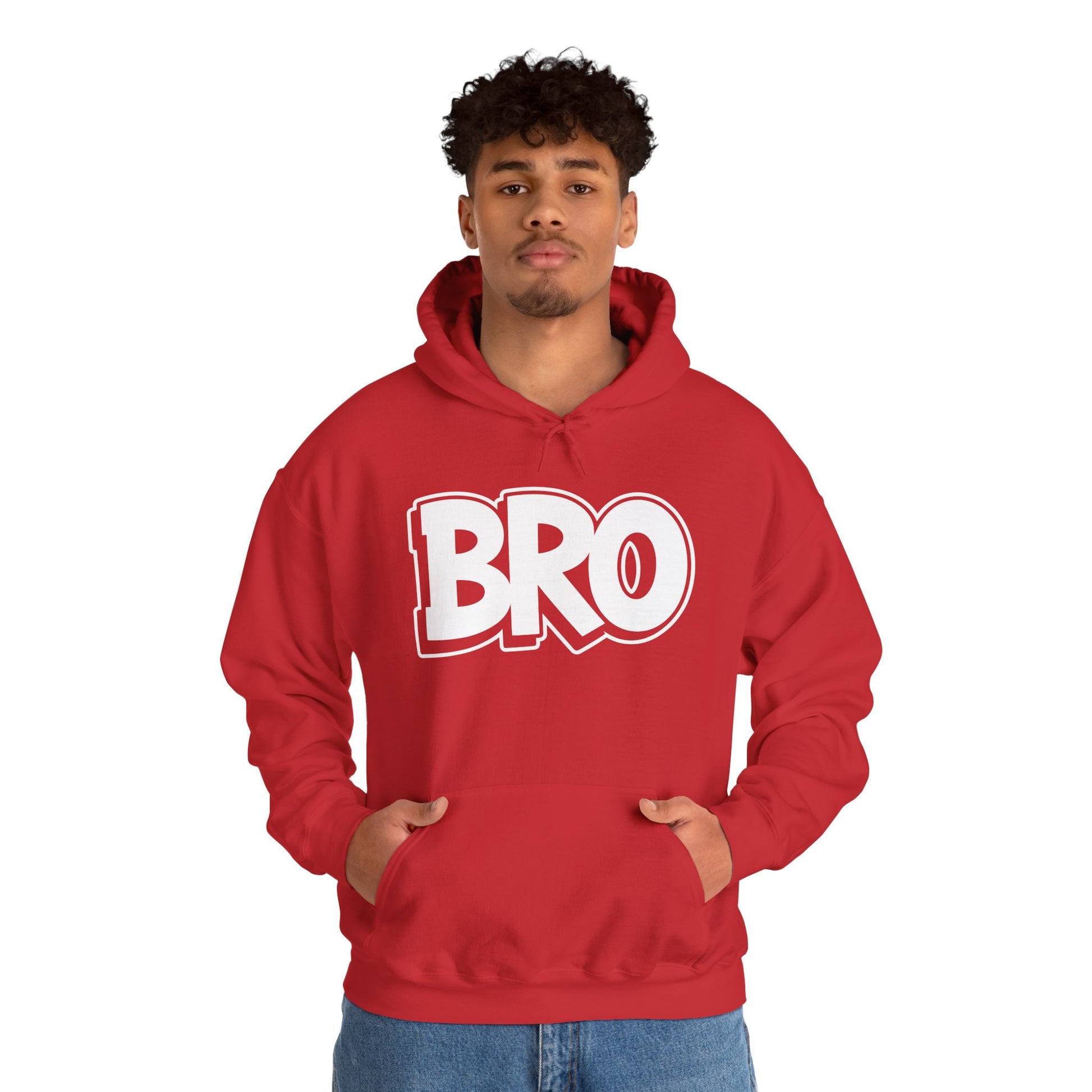 TEEZOCA simple BRO lettering Unisex Heavy Blend Hoodie modern casual style - BRO Bold Typography Graphic Unisex Heavy Blend Hoodie | TEEZOCA 