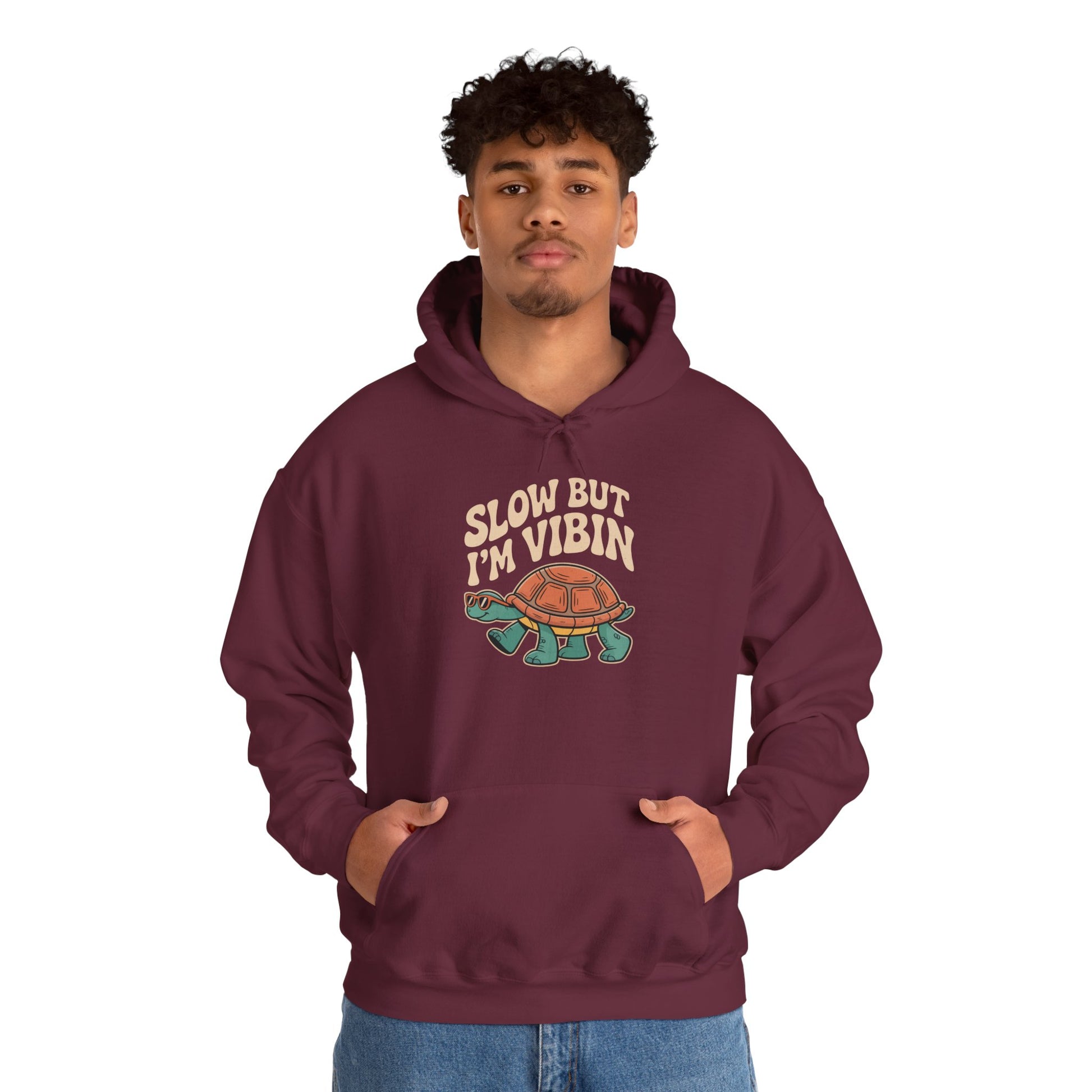 TEEZOCA slow but im vibin slogan Unisex Heavy Blend Hoodie playful design