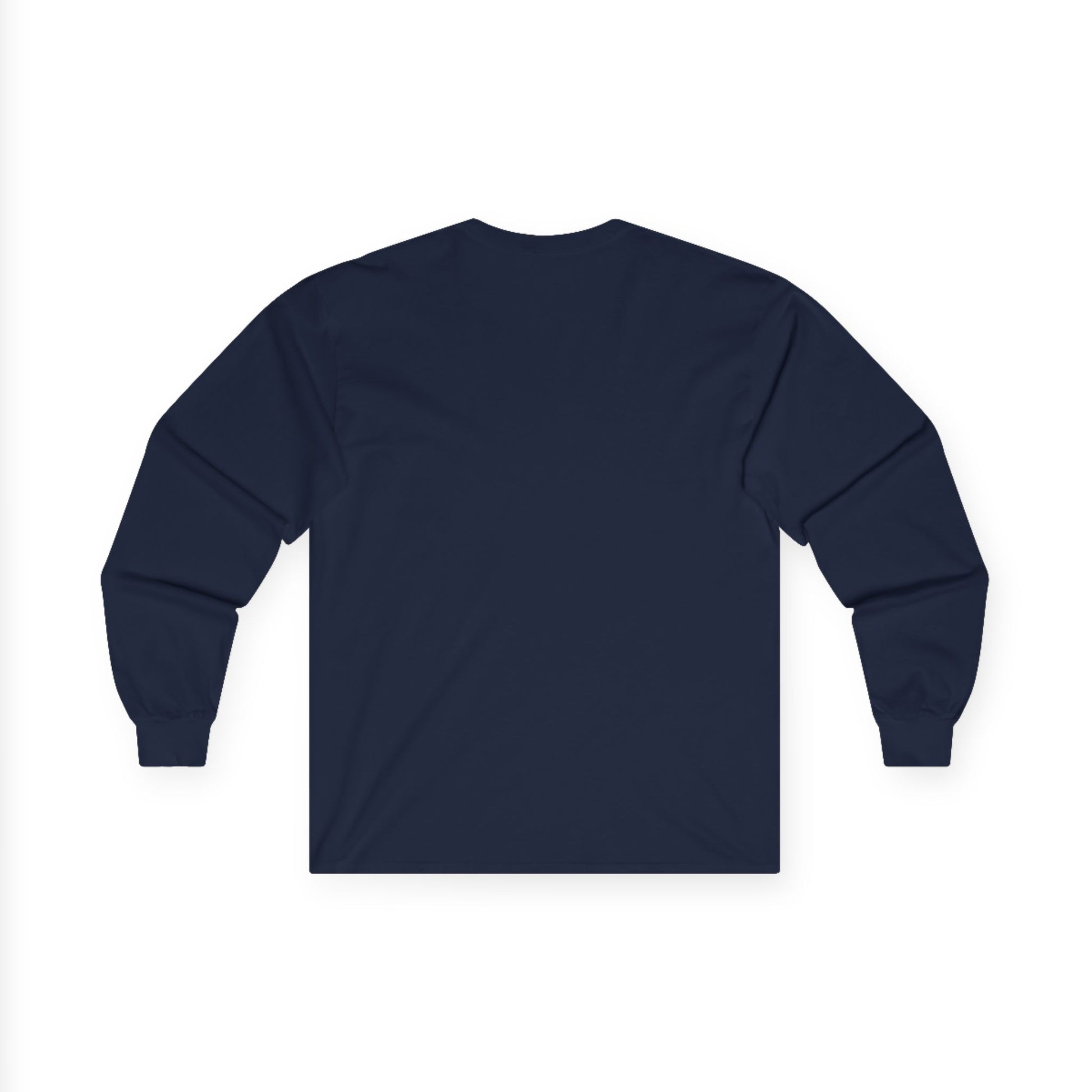 TEEZOCA soft but strong butterfly heart illustration on unisex long-sleeve t-shirt Navy blue long-sleeve shirt on a white background
