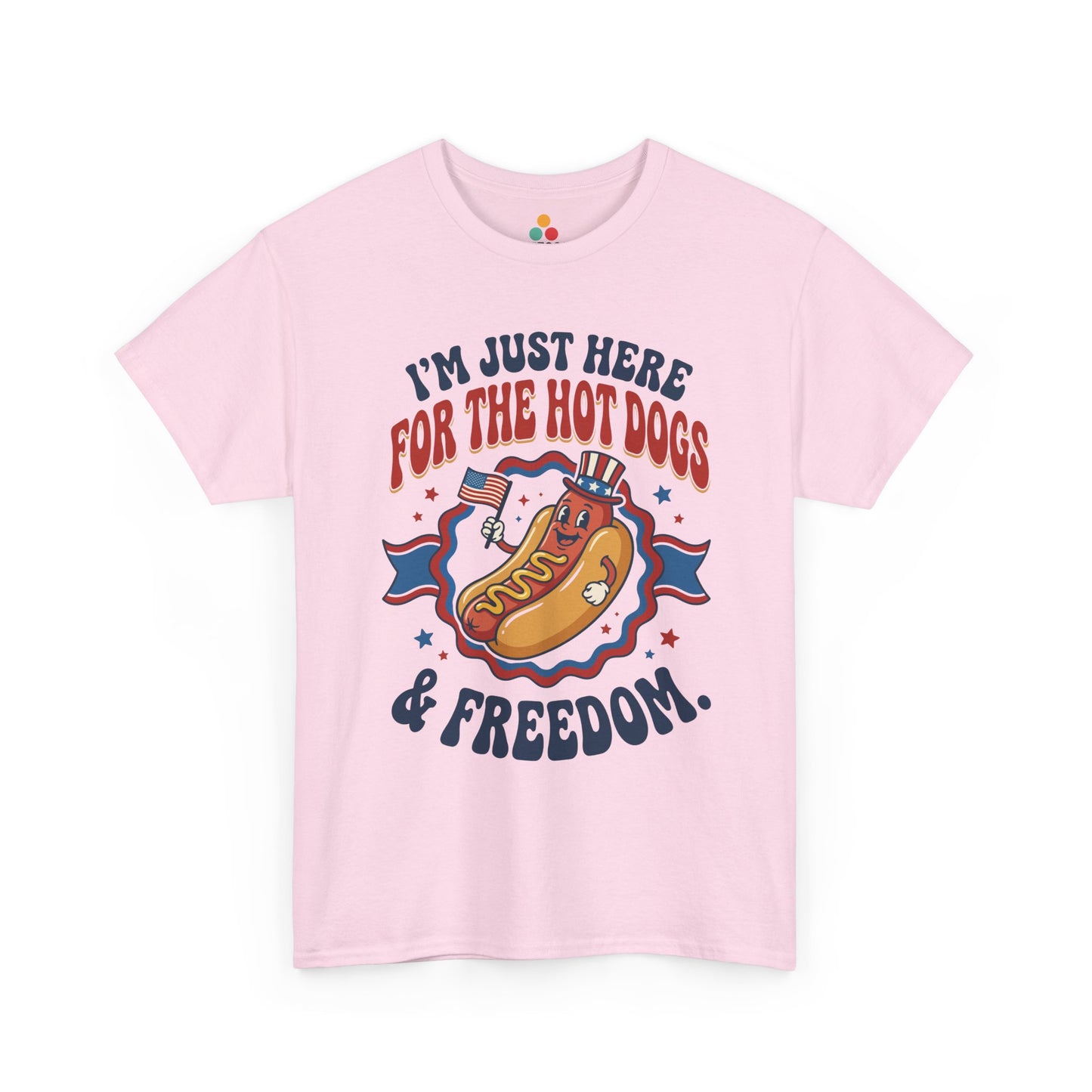 TEEZOCA soft pink casual graphic top showcasing funny patriotic food illustration.