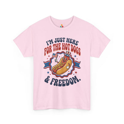 TEEZOCA soft pink casual graphic top showcasing funny patriotic food illustration.