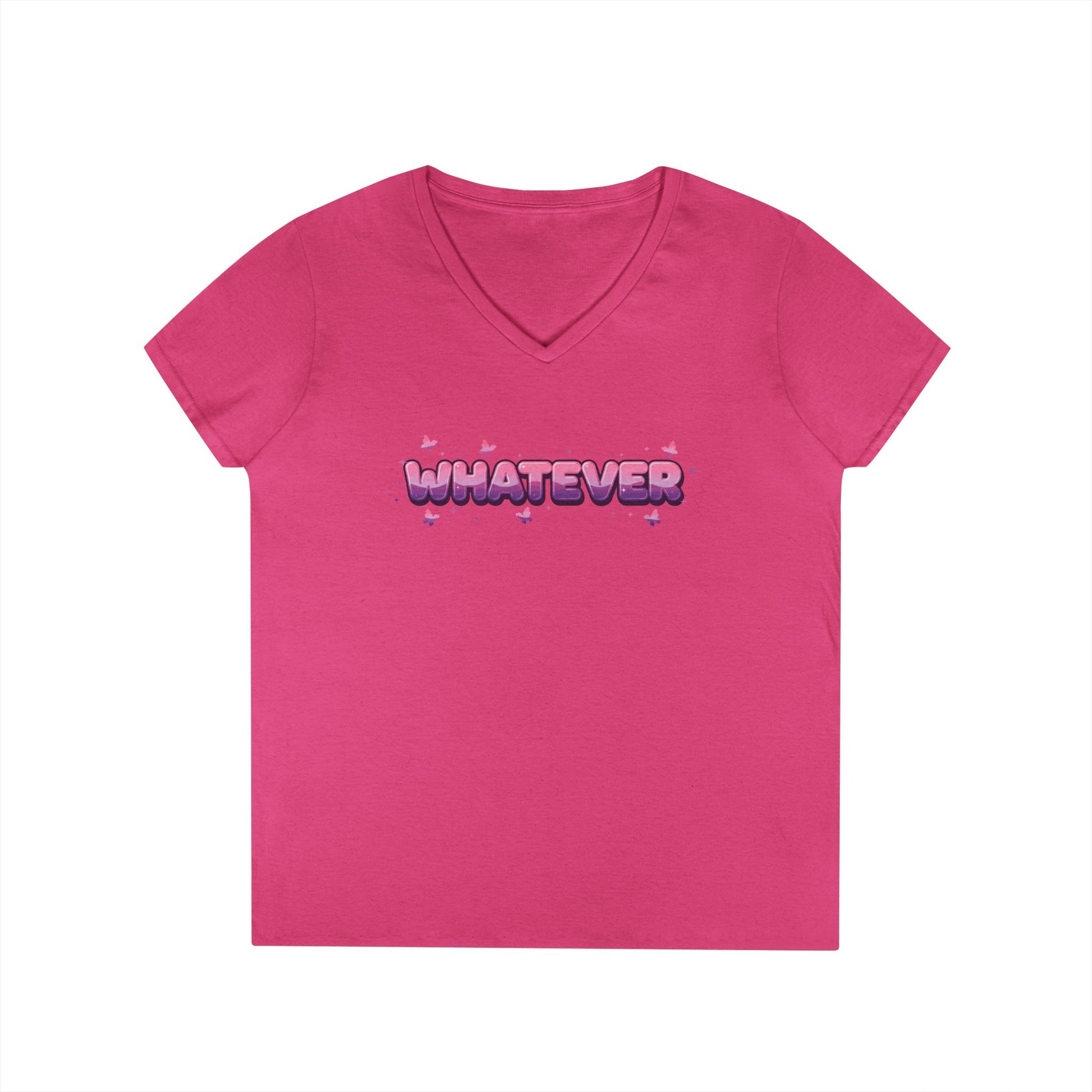Whatever Pink Gradient Statement Typography V-Neck T-Shirt for Women | TEEZOCA 