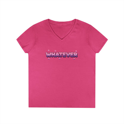 Whatever Pink Gradient Statement Typography V-Neck T-Shirt for Women | TEEZOCA 