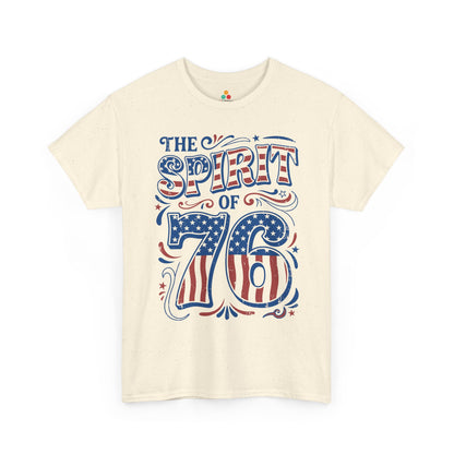 TEEZOCA spirit of 76 t shirt design with bold 1776-inspired numbers and vintage American poster lettering.
