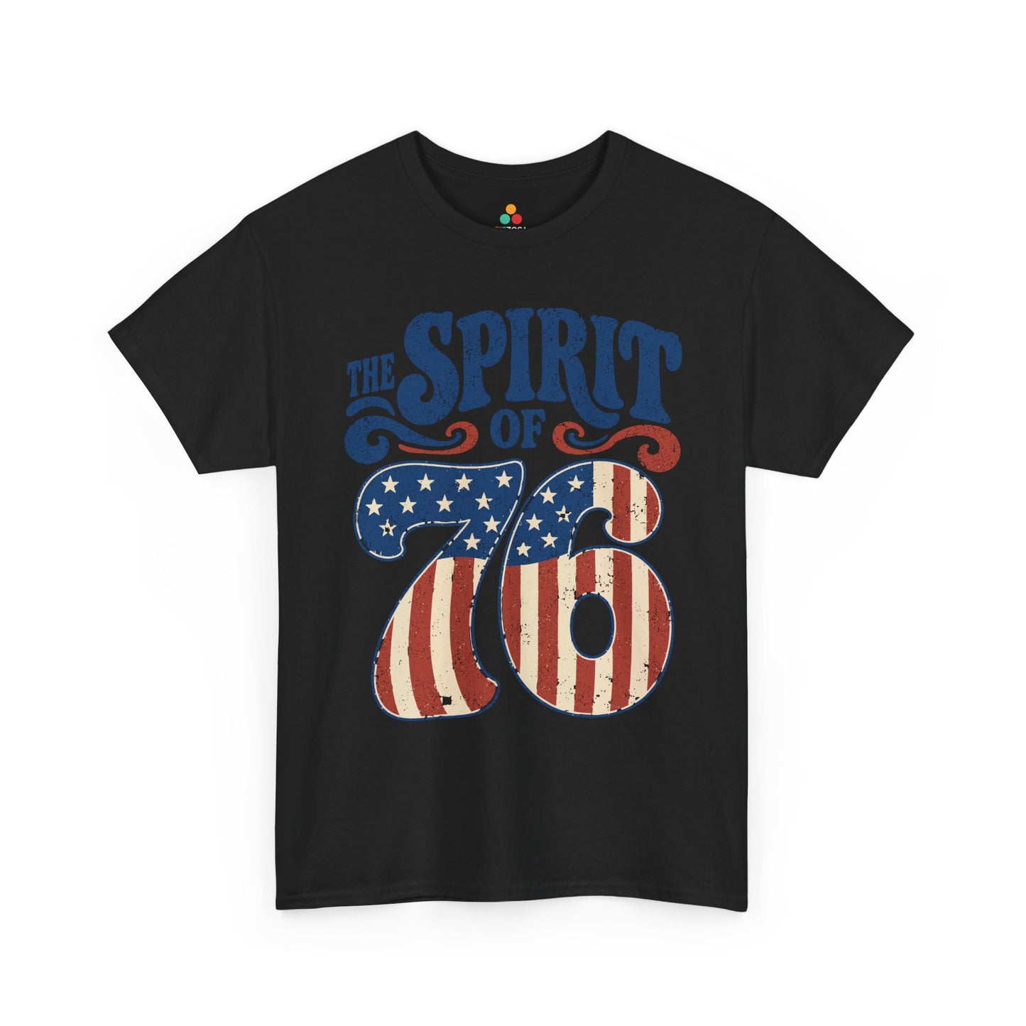 TEEZOCA spirit of america shirt t-shirt with weathered patriotic typography and oversized Spirit of 76 design.
