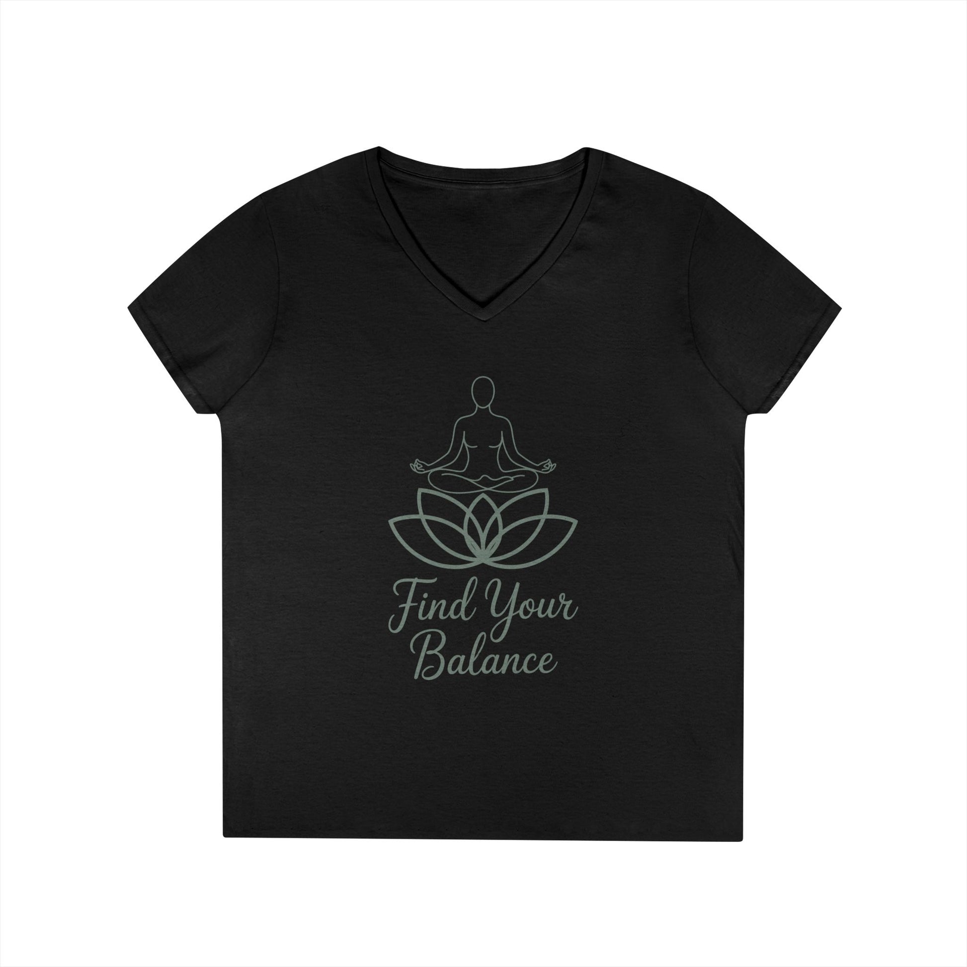 Find Your Balance Yoga Lotus V-Neck T-Shirt for Women | TEEZOCA 