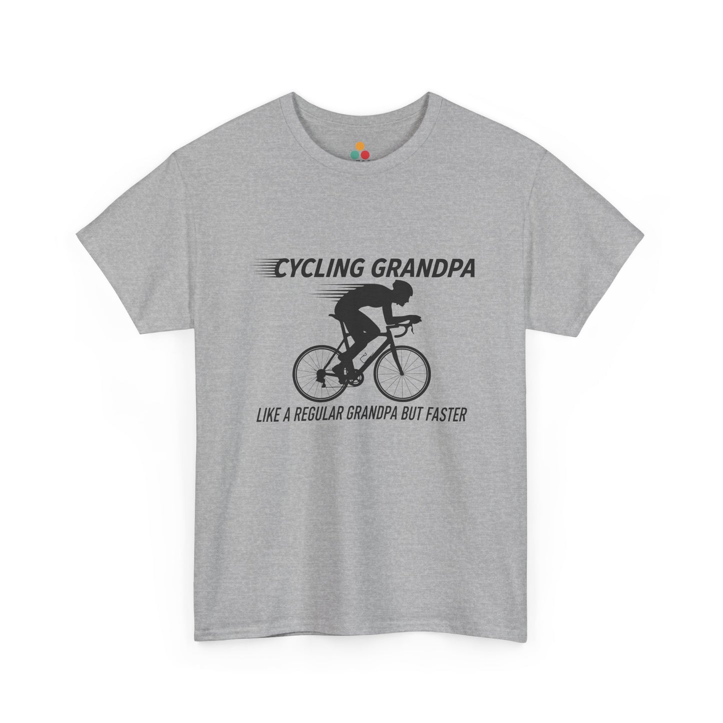 TEEZOCA sport grey “Cycling Grandpa” cyclist silhouette t-shirt shown flat.