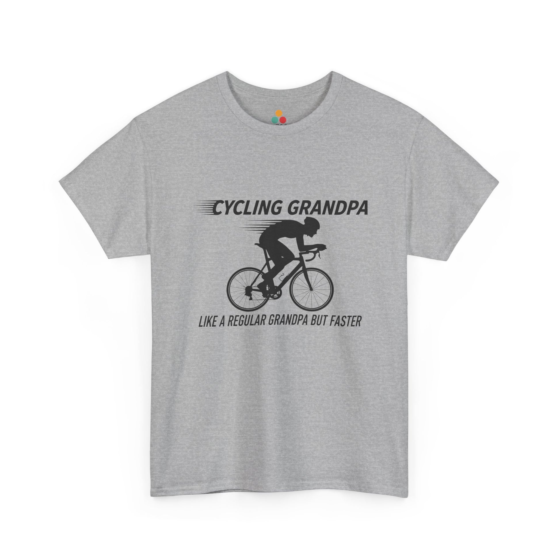 TEEZOCA sport grey “Cycling Grandpa” cyclist silhouette t-shirt shown flat.