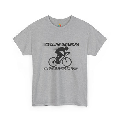 TEEZOCA sport grey “Cycling Grandpa” cyclist silhouette t-shirt shown flat.