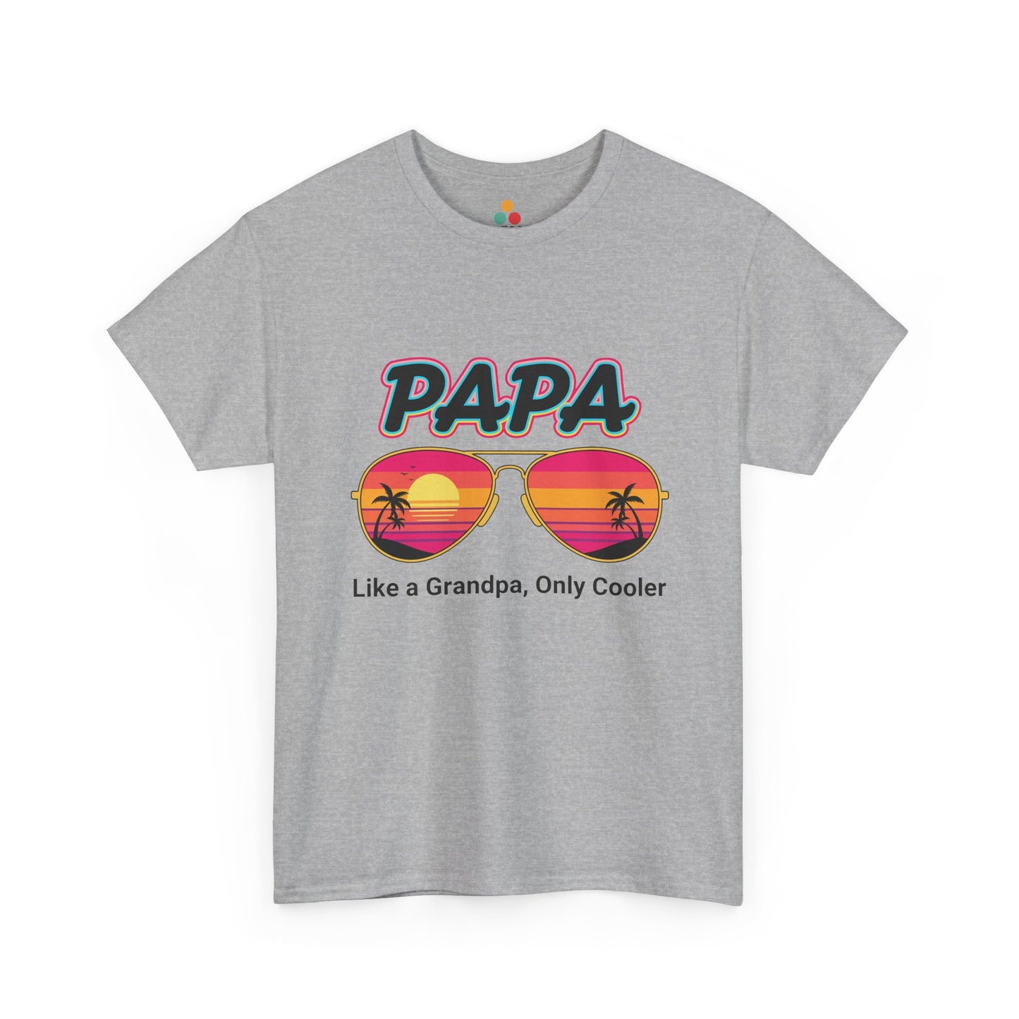 TEEZOCA sport grey “Papa Like a Grandpa Only Cooler” funny grandparent t-shirt shown flat.