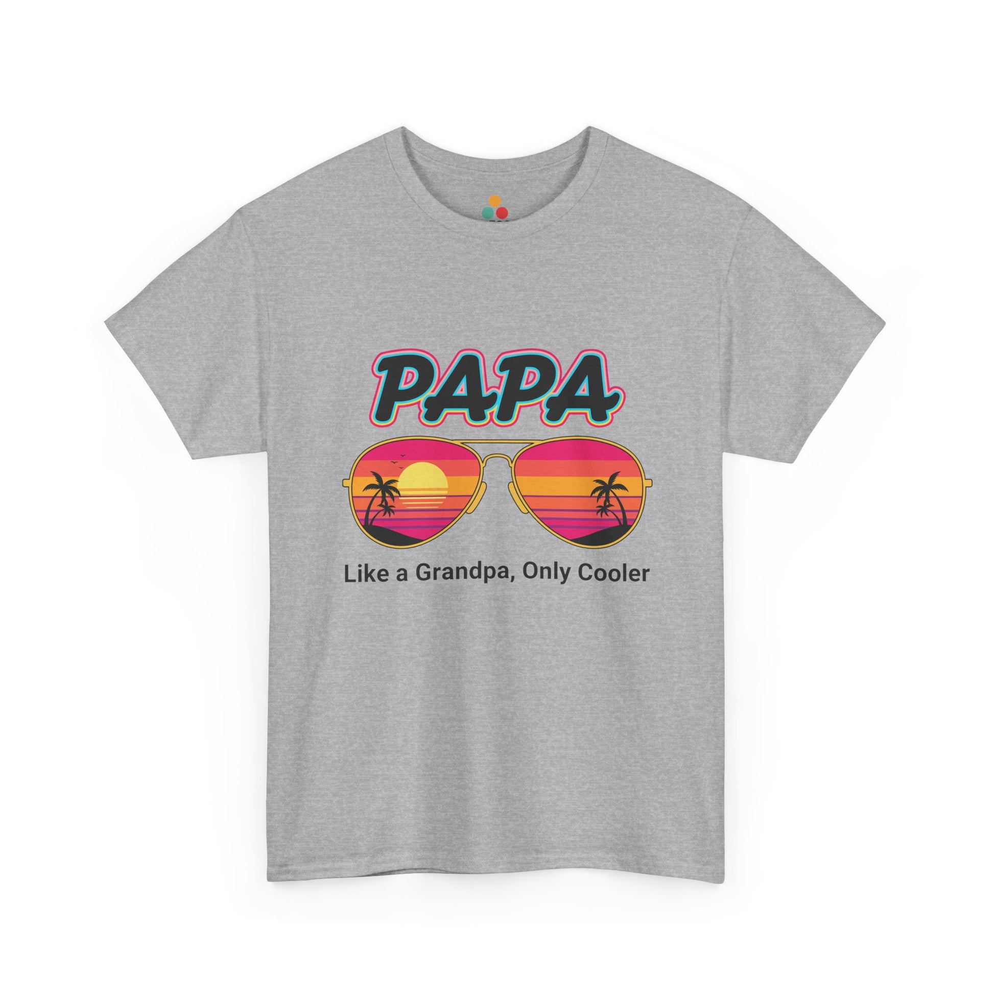 TEEZOCA sport grey “Papa Like a Grandpa Only Cooler” funny grandparent t-shirt shown flat.