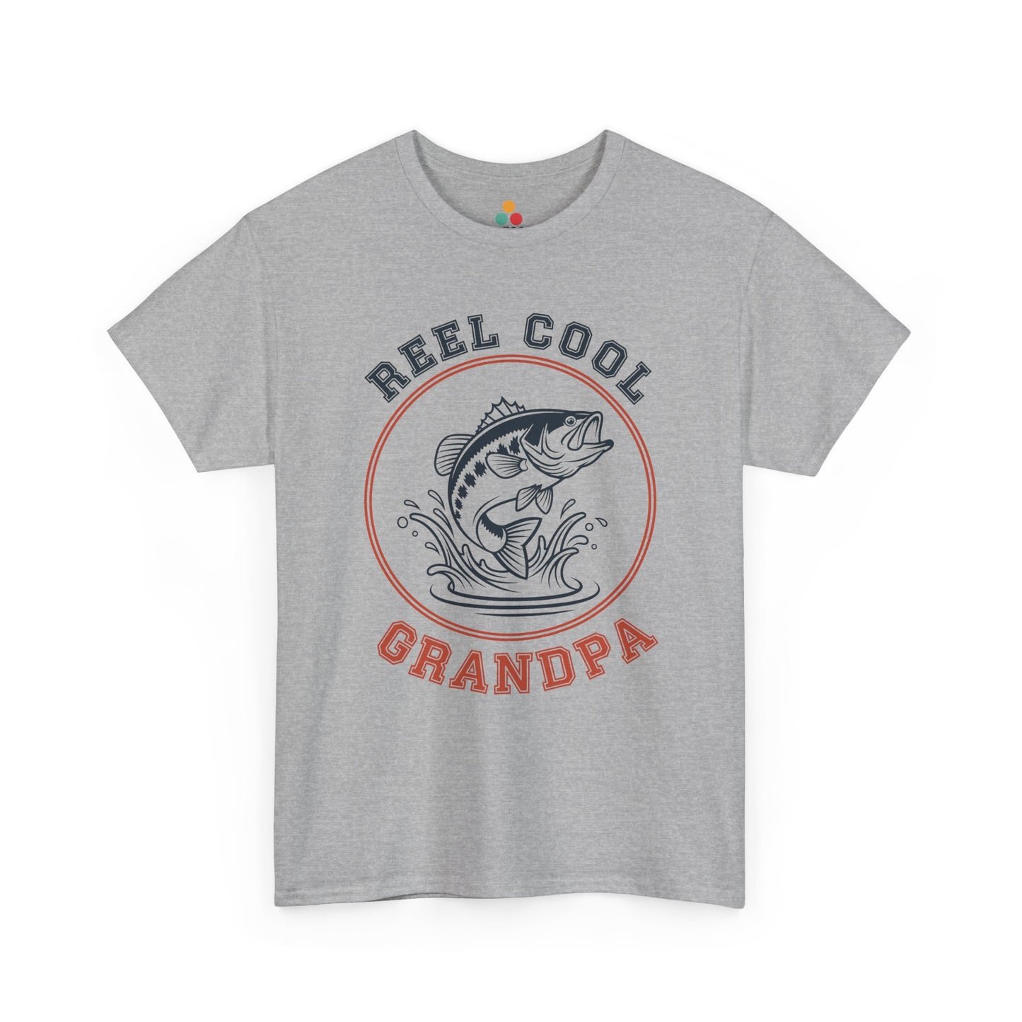 TEEZOCA sport grey “Reel Cool Grandpa” fishing grandpa gift tee shown flat.

