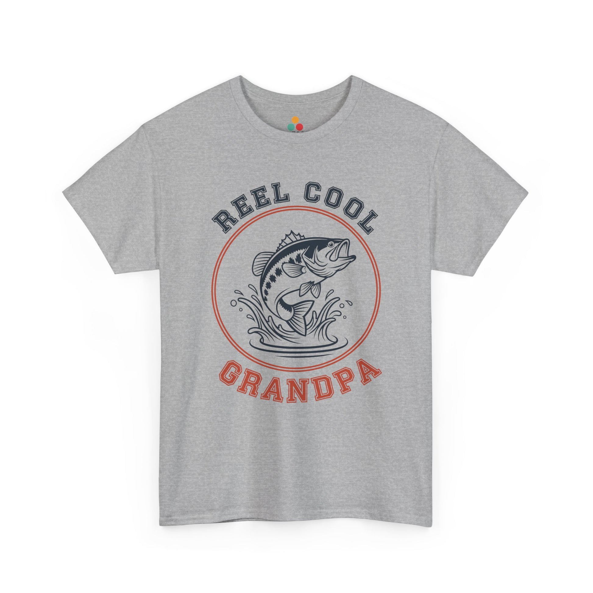 TEEZOCA sport grey “Reel Cool Grandpa” fishing grandpa gift tee shown flat.
