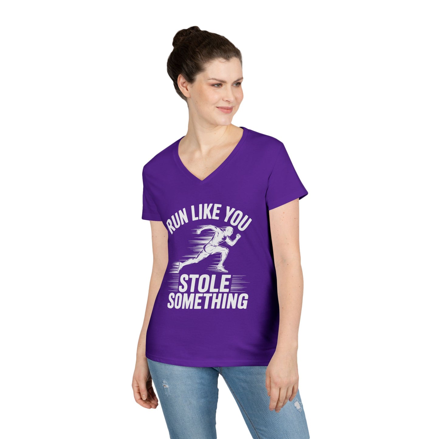Run Like You Stole Something Funny Running V-Neck T-Shirt | TEEZOCA 
