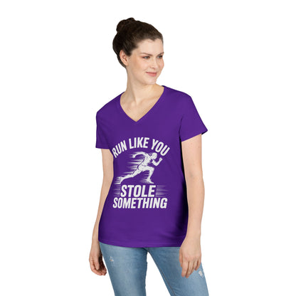 Run Like You Stole Something Funny Running V-Neck T-Shirt | TEEZOCA 