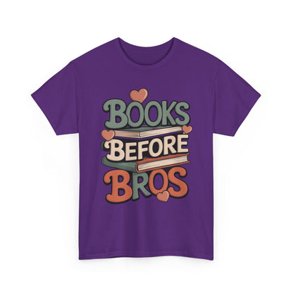 TEEZOCA stacked books illustration Unisex T-shirt for bibliophiles Books Before Bros Unisex T-shirt for Book Lovers | TEEZOCA 