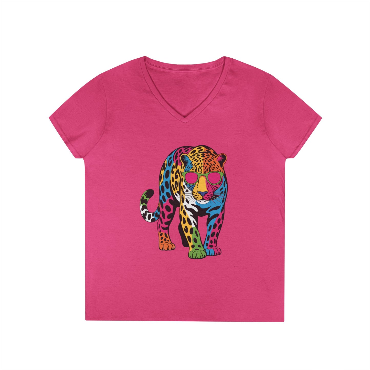Colorful Leopard Confidence Graphic V-Neck T-Shirt for Bold Women | TEEZOCA 