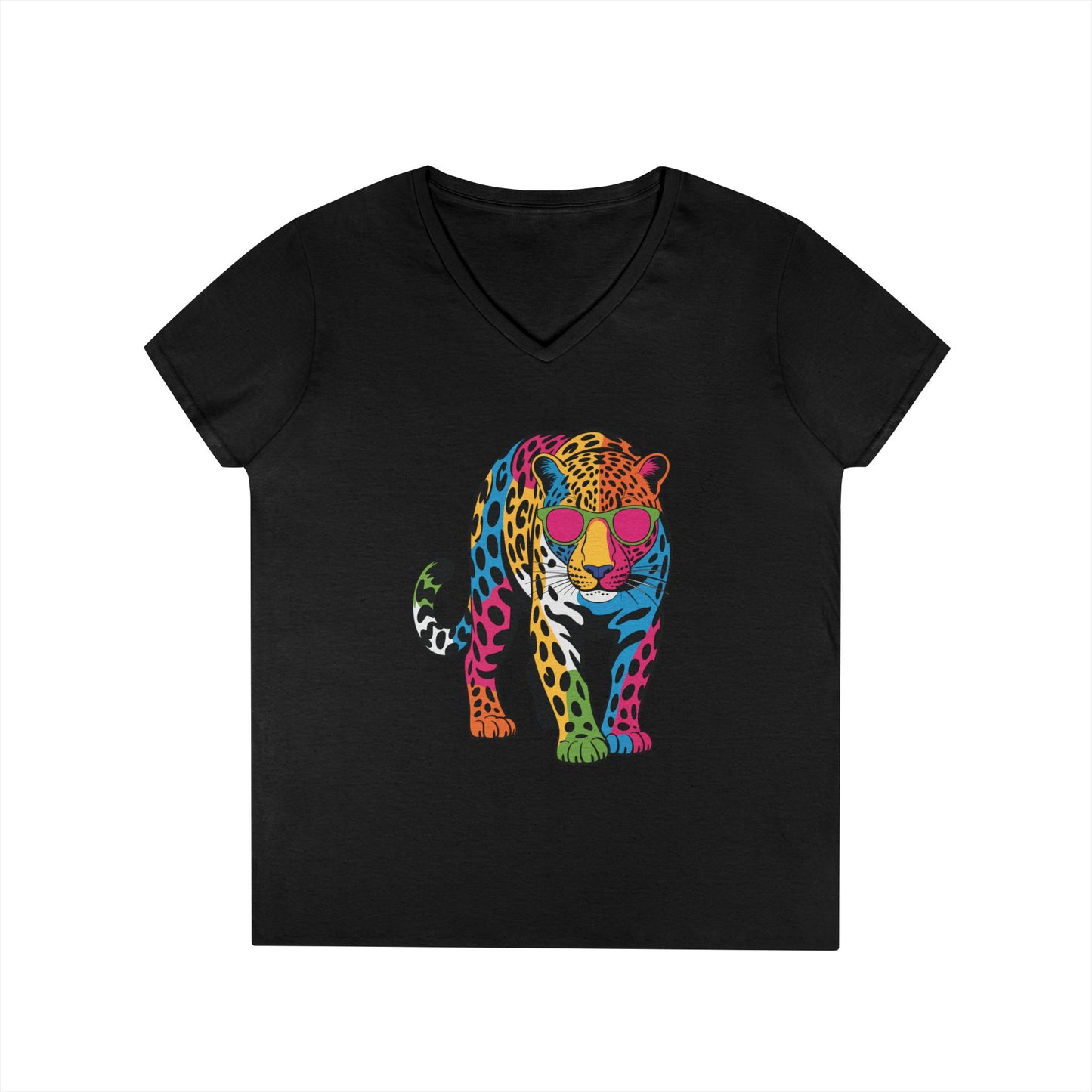 Colorful Leopard Confidence Graphic V-Neck T-Shirt for Bold Women | TEEZOCA 