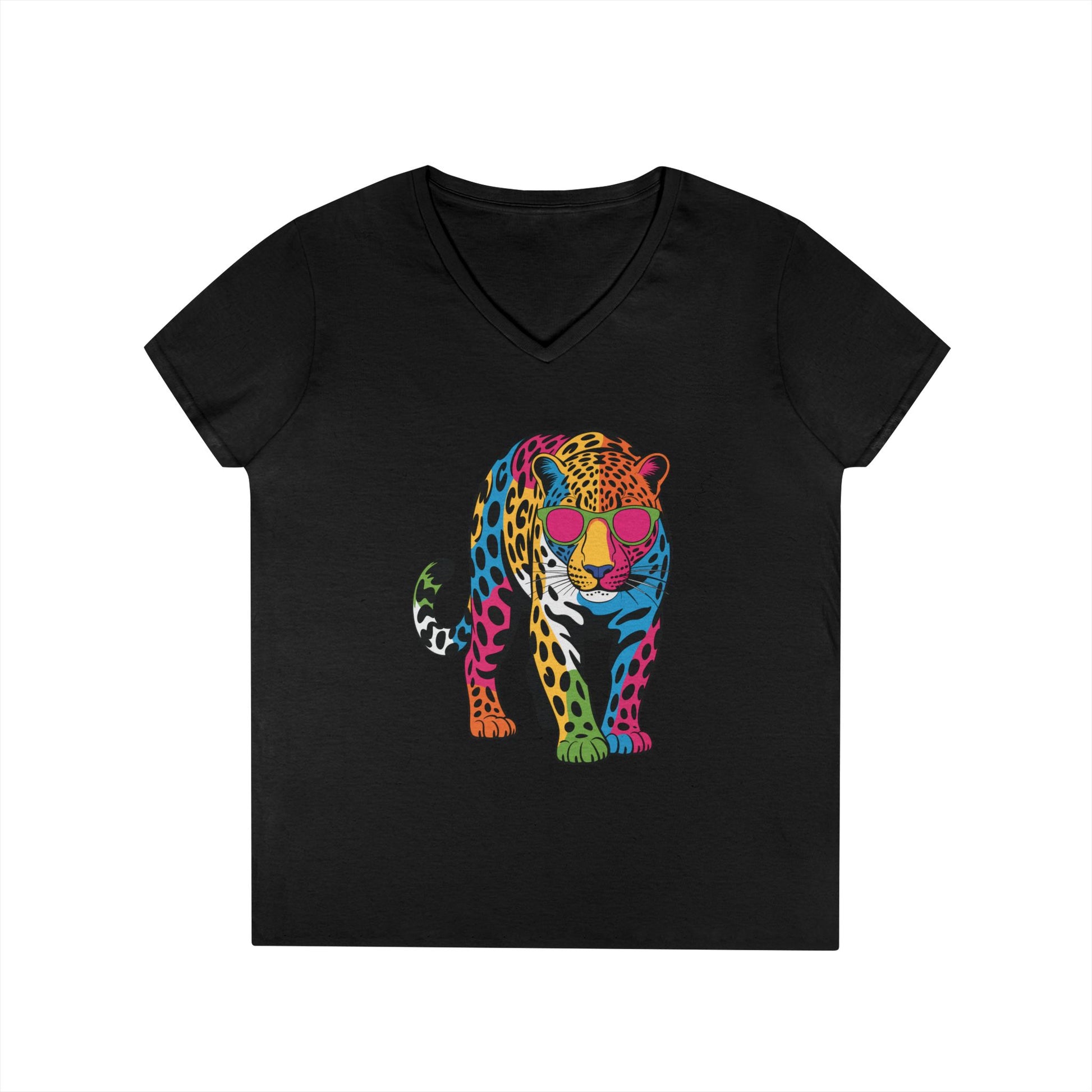 Colorful Leopard Confidence Graphic V-Neck T-Shirt for Bold Women | TEEZOCA 
