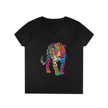 Colorful Leopard Confidence Graphic V-Neck T-Shirt for Bold Women | TEEZOCA 