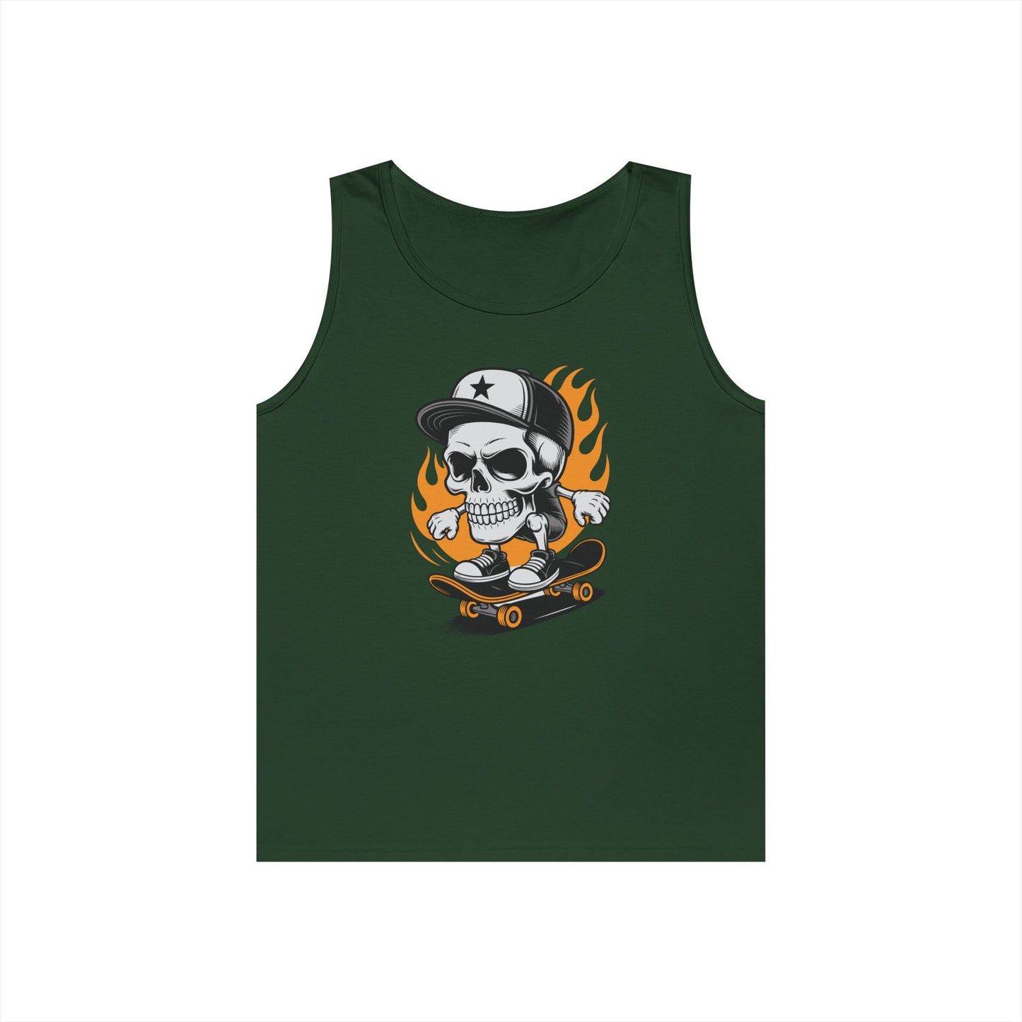 Flaming Skate Skull Cartoon Unisex Tank Top for Streetwear Skater Vibes | TEEZOCA 