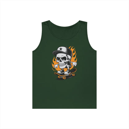 Flaming Skate Skull Cartoon Unisex Tank Top for Streetwear Skater Vibes | TEEZOCA 