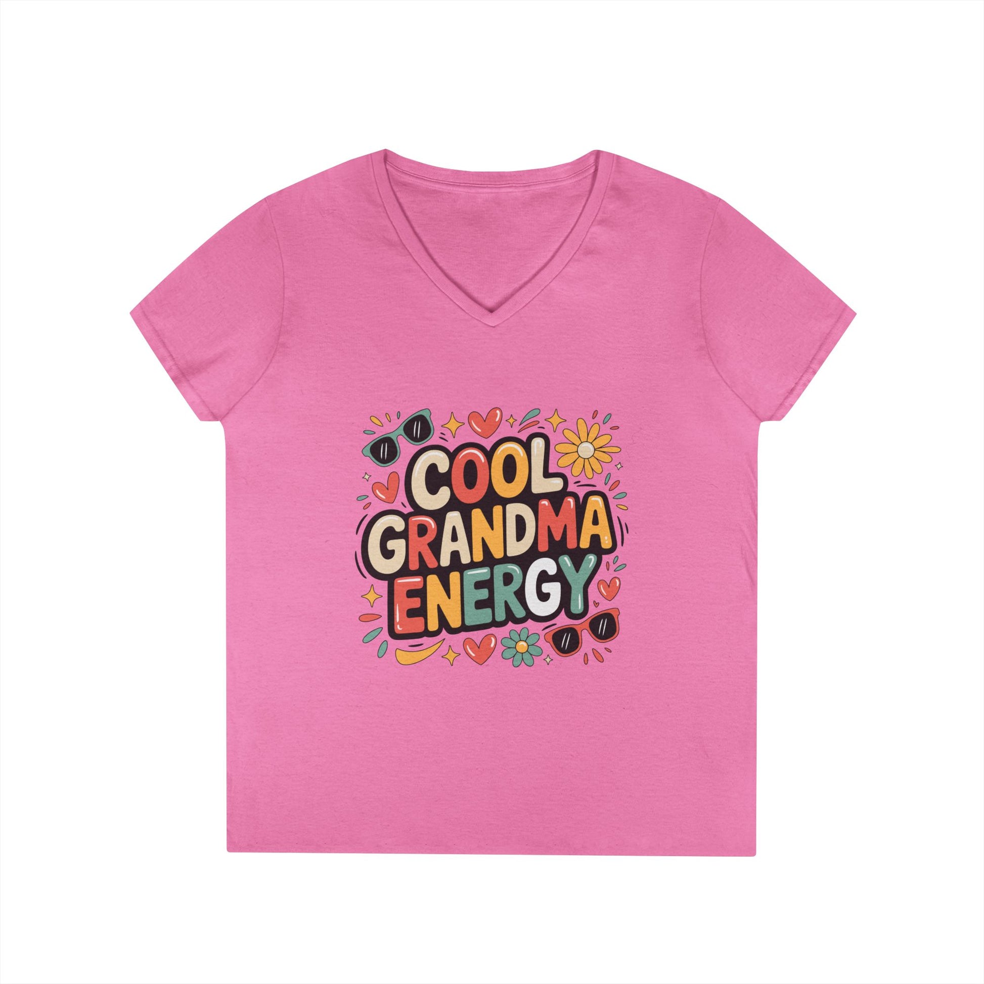 Cool Grandma Energy V-Neck T-Shirt Playful Retro Statement Tee | TEEZOCA 